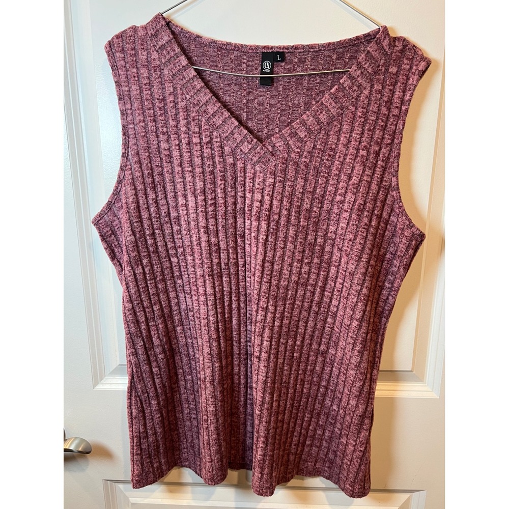 Automet Womens Tank Top Ribbed V-Neck Pink Large
